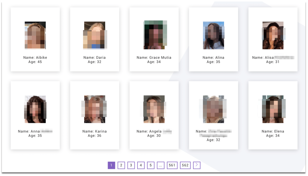 Browsing the gallery of all female scammers