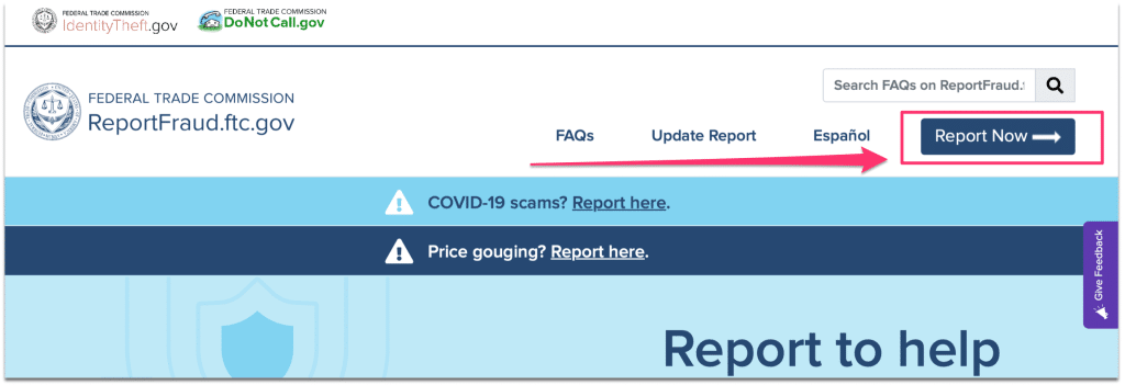 FTC fraud report page