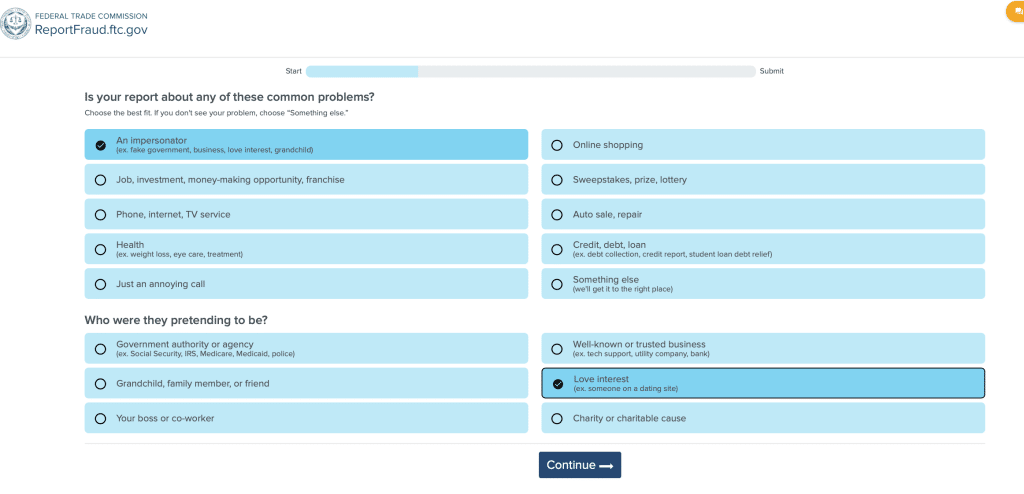 Reporting a dating site scam to the FTC